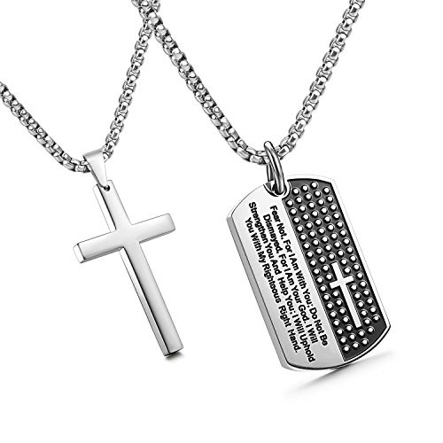 JewelrieShop Stainless Steel Dog Tags Cross Necklace for Men Lords Prayer Pendant for Mens - 1-9 Inch Pendant 24~28 Inch Chain JewelrieShop Stainless Steel Dog Tags Cross Necklace for Men Lords Prayer Pendant for Mens - 1-9 Inch Pendant 24~28 Inch Chain