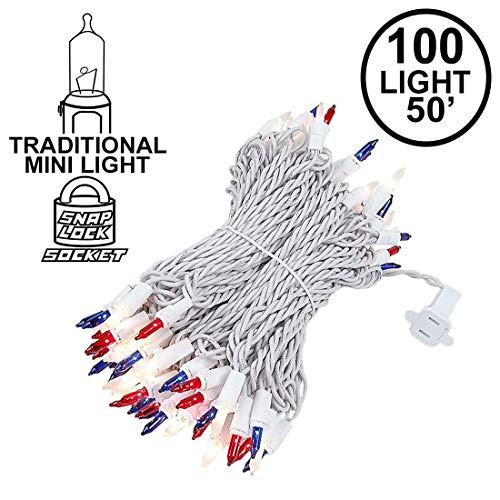 Novelty Lights 100 Light Red-White-Blue Christmas Wedding Mini String Light Set  White Wire  Indoor-Outdoor UL Listed  50 Long