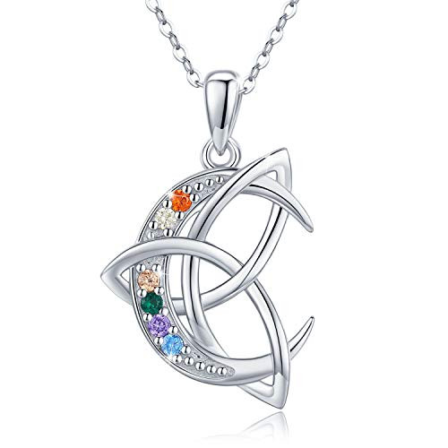 Moon Necklace Sterling Silver Celtic Triquetra Crescent Moon Goddess Trinity Knot Pendant Good Luck Necklace Graduation Gift 18 for Women Teen Girlfr