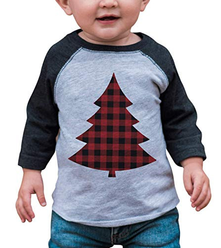 7 ate 9 Apparel Kids Plaid Tree Christmas Grey Raglan Tee 4T