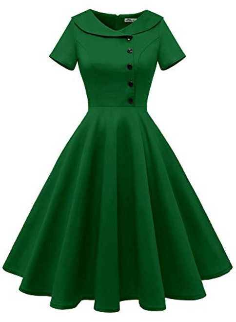 ALAGIRLS Womens 1950s Retro Rockabilly Swing Knee Length Dress Vintage Short Sleeves ALA1954-Green1S ALAGIRLS Womens 1950s Retro Rockabilly Swing Knee Length Dress Vintage Short Sleeves ALA1954-Green1S