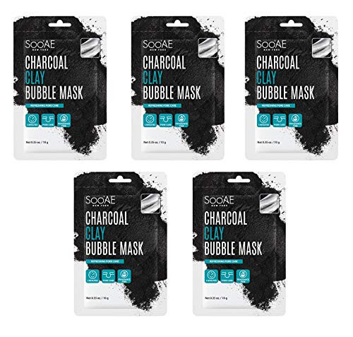 Sooae Charcoal Clay Bubble Mask - 5 Pcs Kaolin and Betonite Clay Carbonate Mud Detox and Brighten Skin Deep Cleanses Exfoliates Unclogs Pores Soo Ae Sooa