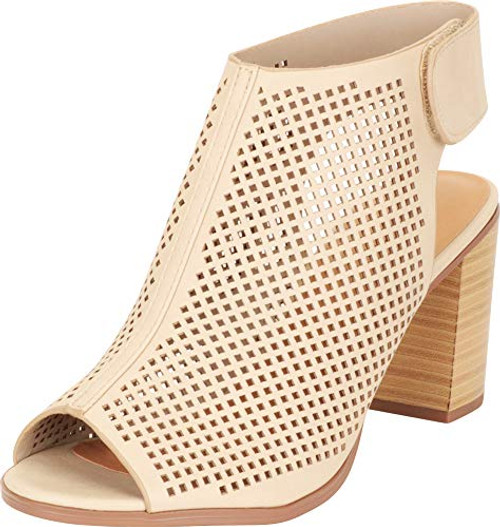 Cambridge Select Womens Open Toe Laser Cutout Perforated Slingback Chunky Stacked Block Heel Ankle Bootie 8-5 M US Beige