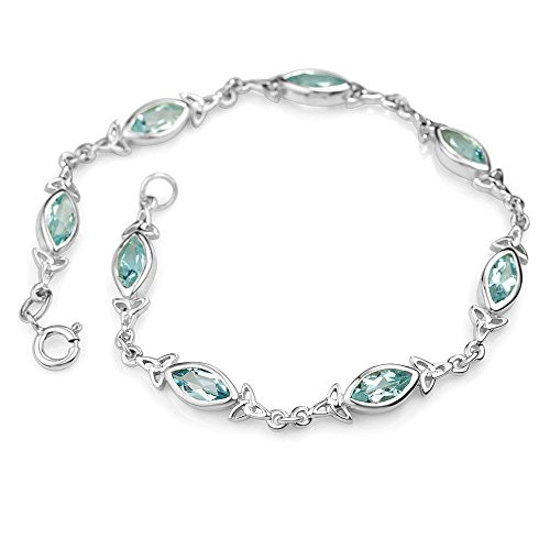 Chuvora 925 Sterling Silver Genuine Blue Topaz Celtic Trinity Knot Triquetra Triskelion Trikele Bracelet 8