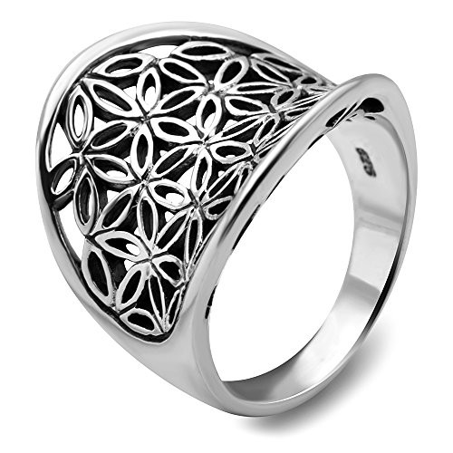 Chuvora 925 Sterling Silver Open Filigree Flower of Life Symbol Saddle Band Ring Size 7 - Nickel Free Chuvora 925 Sterling Silver Open Filigree Flower of Life Symbol Saddle Band Ring Size 7 - Nickel Free