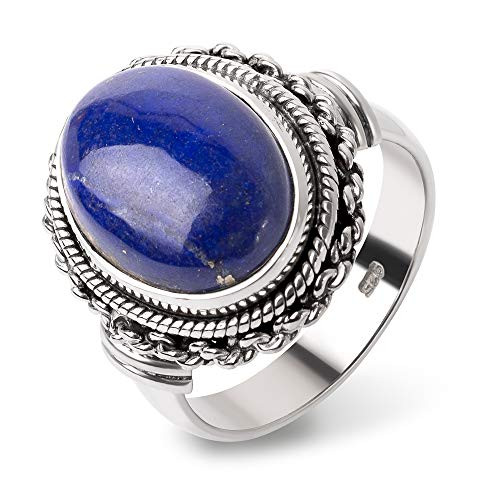 SUVANI Sterling Silver Blue Lapis Lazuli Gemstone Double Rope and Chain Edge Band Ring Size 9