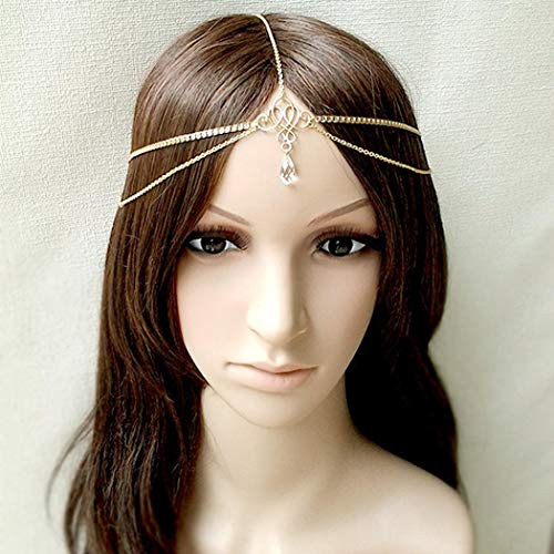 Jovono Boho Waterdrop Head Chain Multilayered Headpiece Fashion Hair Accesories for Women and Girls -Gold- Jovono Boho Waterdrop Head Chain Multilayered Headpiece Fashion Hair Accesories for Women and Girls -Gold-