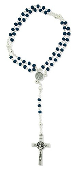 Catholic Saint Benedict Rosary with Wood Beads and Saint Benedict Crucifix -Blue-