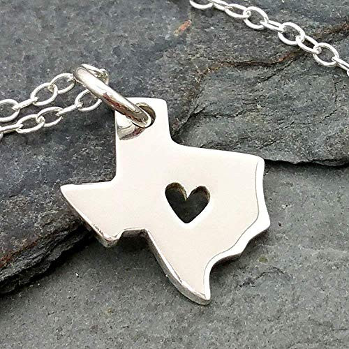 Heart of Texas State Charm Necklace - 925 Sterling Silver  18