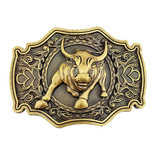 Lanxy Mens Western Cowboy Belt Buckle Cool Heavy Animal Bull Rodeo Belt Buckle Gold Tone