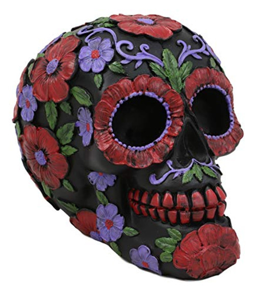 Ebros Black Day of The Dead Floral Blooms Sugar Skull Figurine DOD Skulls Statue 6 Long As Halloween Ossuary Macabre Decor Collectible -Summer Red an Ebros Black Day of The Dead Floral Blooms Sugar Skull Figurine DOD Skulls Statue 6 Long As Halloween Ossuary Macabre Decor Collectible -Summer Red an