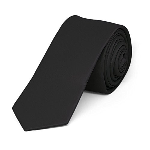 TieMart Black Skinny Solid Color Necktie  2 Width
