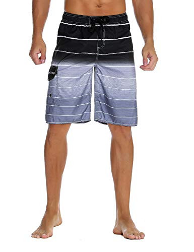 Unitop Mens Colortful Striped Swim Trunks Bathing Beach Board Shorts with Lining Gray-32