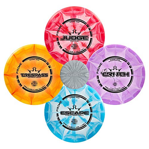 Dynamic Discs Four Disc Prime Burst Disc Golf Starter Set - Trespass Distance Driver - Escape Fairway Driver - EMAC Truth Midrange - Judge Disc Golf P