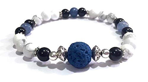 Small Handmade Blue Lava Rock -Basalt- Black Tourmaline Blue Adventurine and Howlite Diffuser Healing Bracelet 6 Inches Small Handmade Blue Lava Rock -Basalt- Black Tourmaline Blue Adventurine and Howlite Diffuser Healing Bracelet 6 Inches