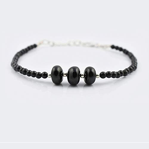 Black Spinel Round Roundel Beads Bracelet with Sterling Silver Findings 6-50 Gemstone Beaded Jewelry