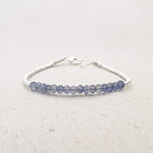 Blue Iolite Bracelet for women Sterling Silver Beads Jewelry September Birthday Gift for her Blue Iolite Bracelet for women Sterling Silver Beads Jewelry September Birthday Gift for her