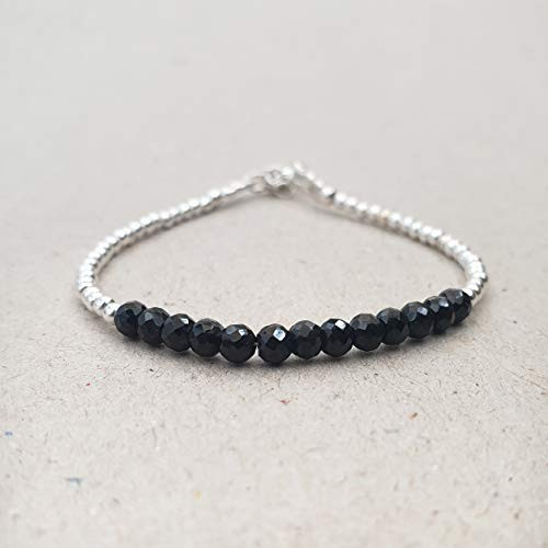 Dainty Black Spinel Beads Bar Bracelet with Sterling Silver Findings August Birthday Gift Jewelry