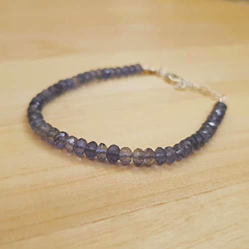 Blue Iolite Roundel Beads Bracelet Sterling Silver Stacking Bracelet September Birthday Jewelry Blue Iolite Roundel Beads Bracelet Sterling Silver Stacking Bracelet September Birthday Jewelry