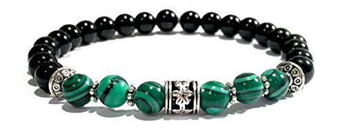 Handmade Malachite and Black Tourmaline Healing Bracelet 7 Inches