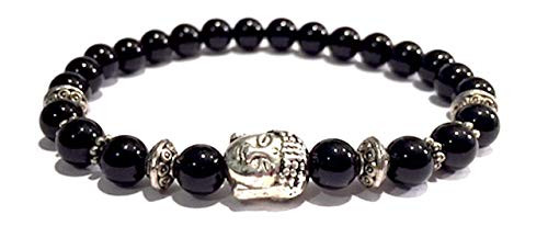 Handmade Buddha Head and Black Tourmaline Healing Bracelet 7 Inches
