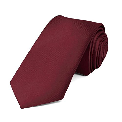 TieMart Burgundy Slim Solid Color Necktie  2-5 Width