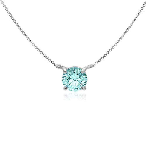 Sterling Silver 6mm Round Swarovski Crystal Solitaire Choker Necklace for Women Girls  13 Plus 3 Extender -Aquamarine Swarovski-