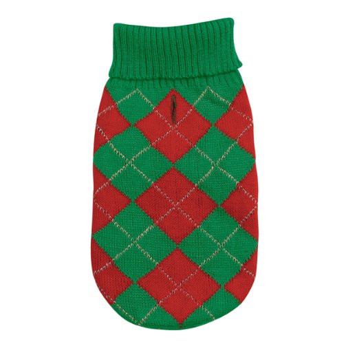 East Side Collection Acrylic Holiday Argyle Dog Sweater  12-Inch  Small  Green