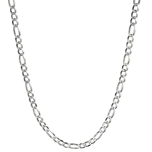 Solid 925 Sterling Silver 4mm Italian Figaro Link Chain Necklace - 18