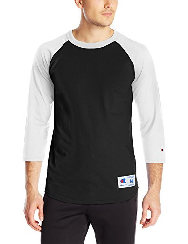 Champion Mens Raglan Baseball T-Shirt  Black-White  X-Large