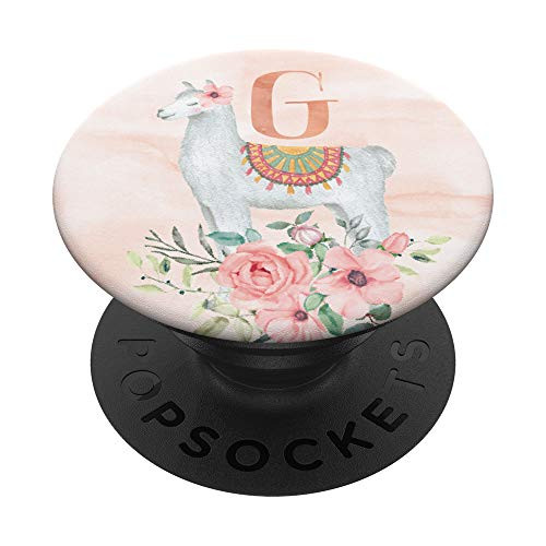 Llama Alpaca Rose Monogram Name Initial Letter G PopSockets Grip and Stand for Phones and Tablets