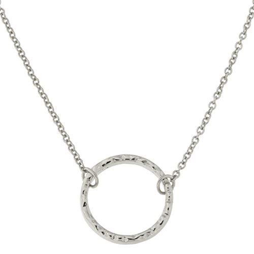 Rhodium Plated Sterling Silver Hammered Open Circle Pendant Necklace  16 Inches-18 Inches