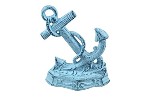 Hampton Nautical K-0136-dark blue Whitewashed Cast Iron Anchor Door Stopper  8  Dark Blue
