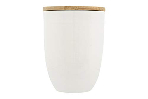 Creative Co-op Large White Ceramic Wood Lid Canister