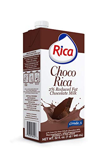 Choco Rica 2 Reduced Fat Chocolate Milk 32 fl oz - Long lasting Shelf Stable lowfat - Pack of 6 -