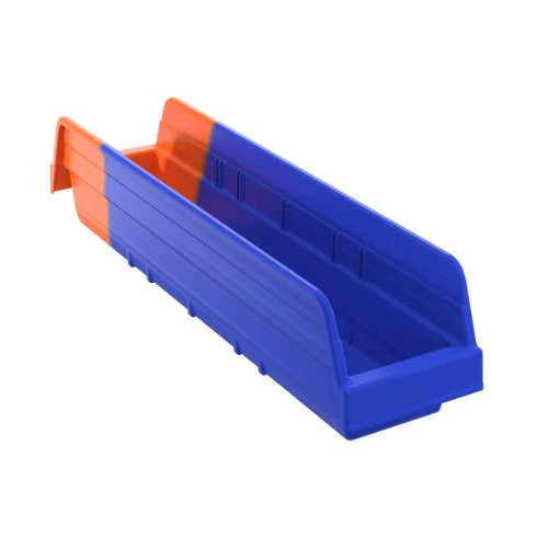 Akro-Mils 36448 Indicator Inventory Control Double Hopper Plastic Shelf Bin, Blue/Orange, Case of 12