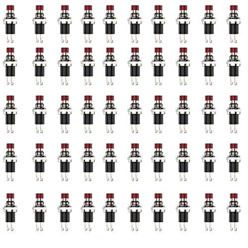 DIYhz 50Pcs SPST Normal Closed(NC) Momentary Switch 2 Pin Mini Micro Push Button Red Cap AC 250V 1A