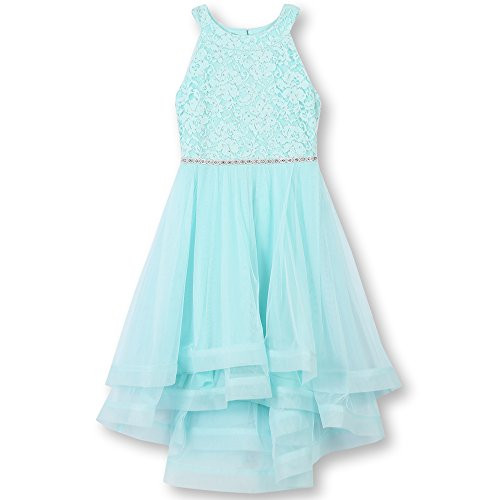 Speechless Big Girls 7-16 Tween Sparkle Waist Party Dress with Wide Ribbon Hem  New Mint  10