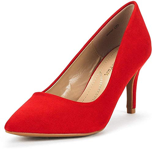DREAM PAIRS Womens KUCCI Red Suede Classic Fashion Pointed Toe High Heel Dress Pumps Shoes Size 7-5 M US