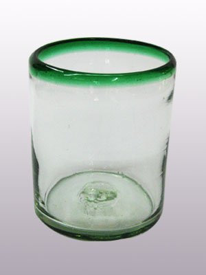 Mexican Blown Glass Tumblers Emerald Green Rim -Set of 6-