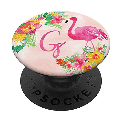 Flamingo Tropical Hot Pink Monogram Name Initial Letter G PopSockets PopGrip Swappable Grip for Phones and Tablets