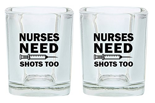 Nurse Shot Glass Nurses Need Shots Too Funny Nurse Gifts Nursing School Gift Shot Glasses 2-Pack Square Shot Glass Set Black