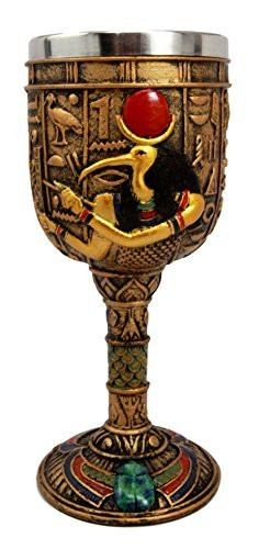 Ebros Ancient Egyptian Wine Goblet In Golden Hieroglyphic Design With Gods Of Egypt Face 6oz 7Tall -Thoth-