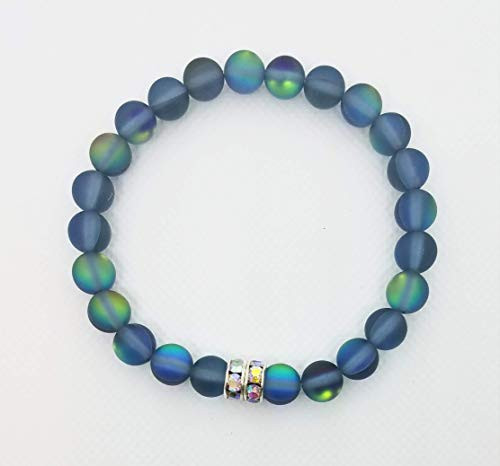 Gray Mermaid Glass Iridescent Stretch Bracelet with Czech Crystal Rhinestone Beads Gray Mermaid Glass Iridescent Stretch Bracelet with Czech Crystal Rhinestone Beads