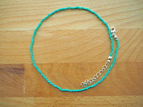 Teal Choker Necklace - Dainty Bead Necklace - Tiny Beaded Choker - Seed Bead Choker - Aqua Blue Teal Choker - Turquoise Glass Bead Choker