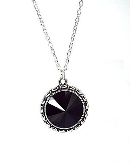 Black Crystal Pendant Necklace made with Swarovski Rivoli Rhinestone on Silver Toned Chain Black Crystal Pendant Necklace made with Swarovski Rivoli Rhinestone on Silver Toned Chain