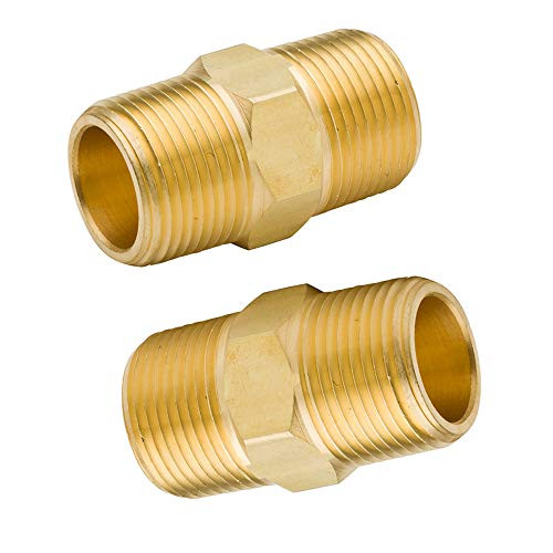 Legines Brass Hex Nipple 1-8 NPT Male x 1-8 NPT Male Straight Connector Pipe Fitting 1200psi -Pack of 2-