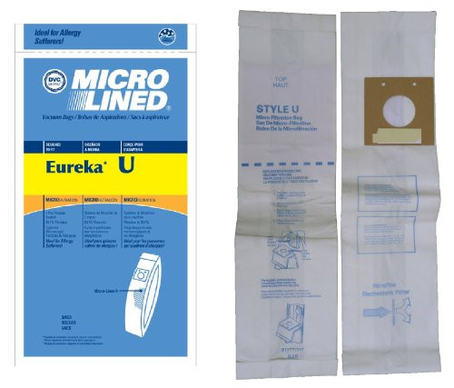 Micro Lined Anti-Bacterial Vacuum Cleaner Bags --Designed to Fit Eureka Bravo and Powerline -All Models Using Bag STYLE U- White-Westinghouse Upright Micro Lined Anti-Bacterial Vacuum Cleaner Bags --Designed to Fit Eureka Bravo and Powerline -All Models Using Bag STYLE U- White-Westinghouse Upright