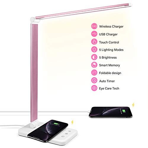 LED Desk Lamp with Wireless Charger USB Charging Port Desk Lighting with 5 Brightness Level 5 Lighting Modes Dimmable Eye-Caring Reading Desk Lamp LED Desk Lamp with Wireless Charger USB Charging Port Desk Lighting with 5 Brightness Level 5 Lighting Modes Dimmable Eye-Caring Reading Desk Lamp
