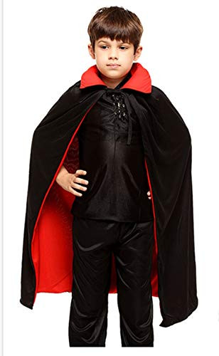 THTMS Unisex Cosplay Christmas Halloween Witch Party Reversible Hooded Adult and Kids Vampires Cape Cloak?Dual-Layer Black and red ? -S  Stand Collar-